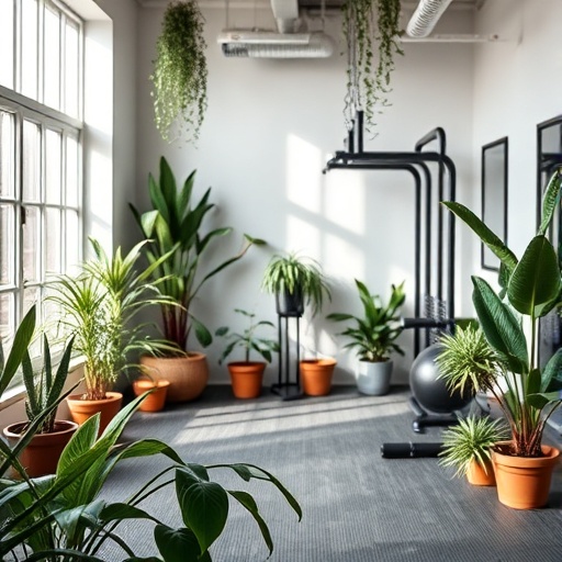 home gym with indoor plants