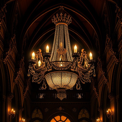Dramatic chandelier in Victorian Gothic decor