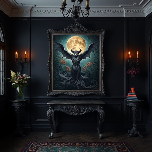Gothic-themed artwork in Victorian Gothic decor