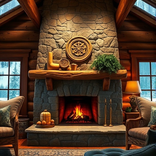rustic stone fireplace