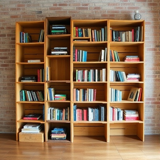 crates turned into bookshelves