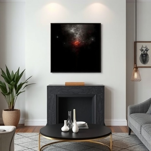 dark-themed artwork on wall