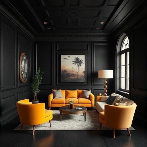 room with rich black decor