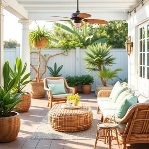 relaxing outdoor space with coastal decor