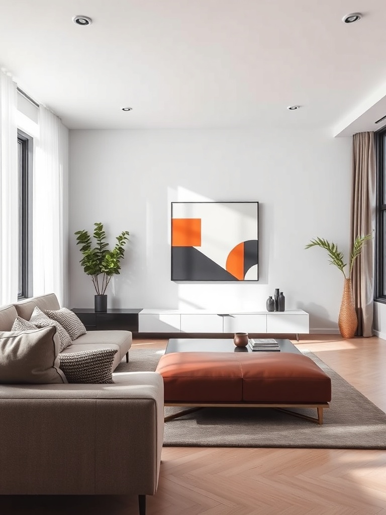 modern living room with abstract geometric posters