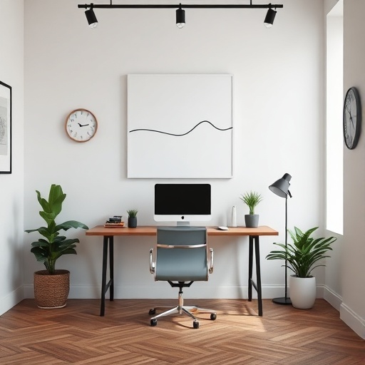 office space with minimalist line art