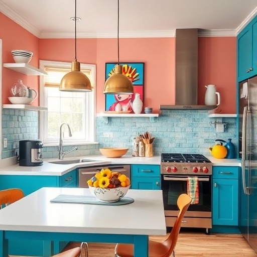kitchen with pop art prints