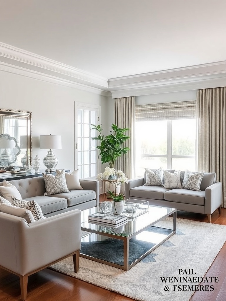 living room with silver decor accents