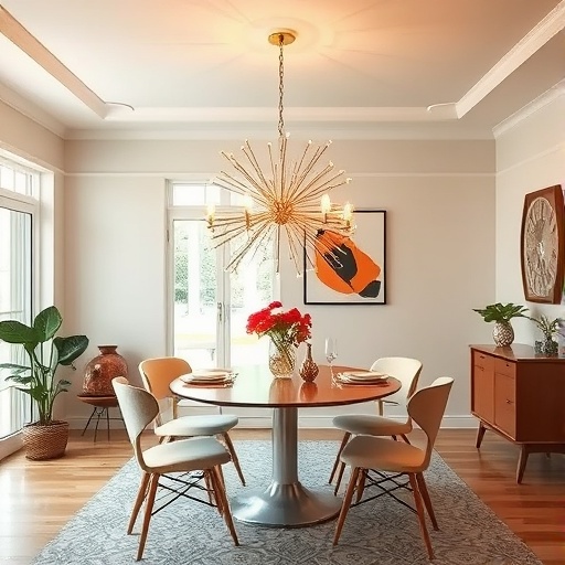 Sputnik chandelier in a retro dining area