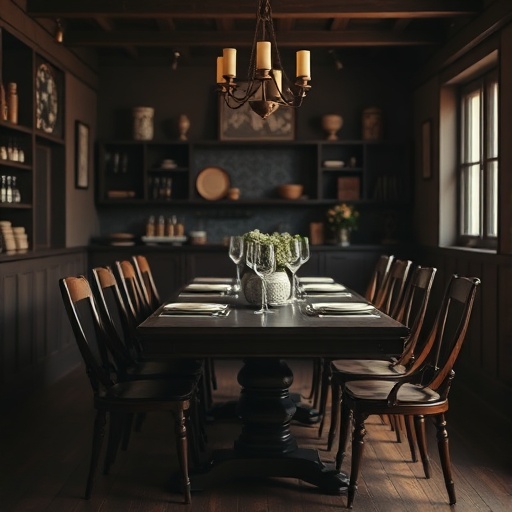 dark wood dining table in vintage decor