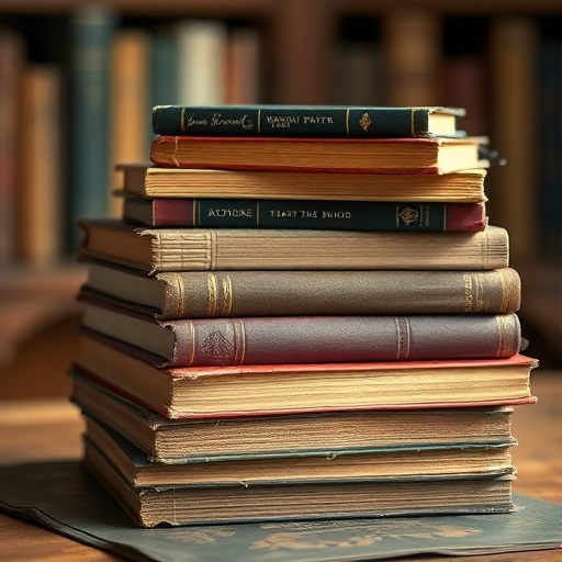 vintage books stacked on a table