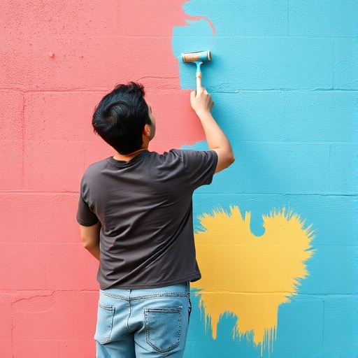 person painting a wall