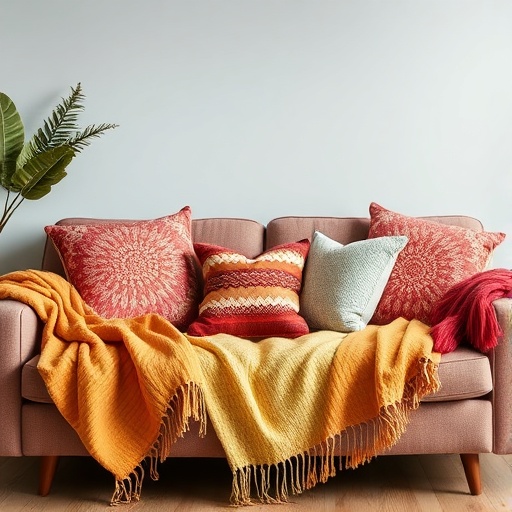 sofa with colorful cushions