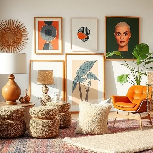 Mid-century accessories including art pieces and textiles