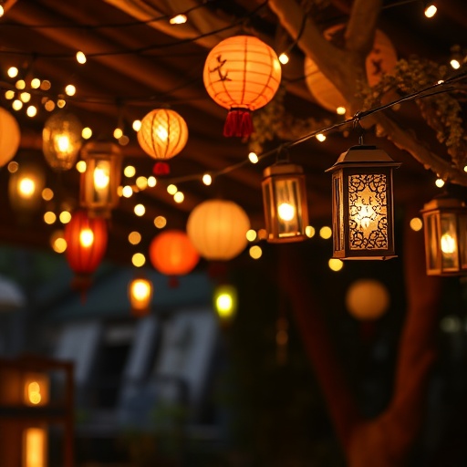 cozy lighting with string lights and lanterns