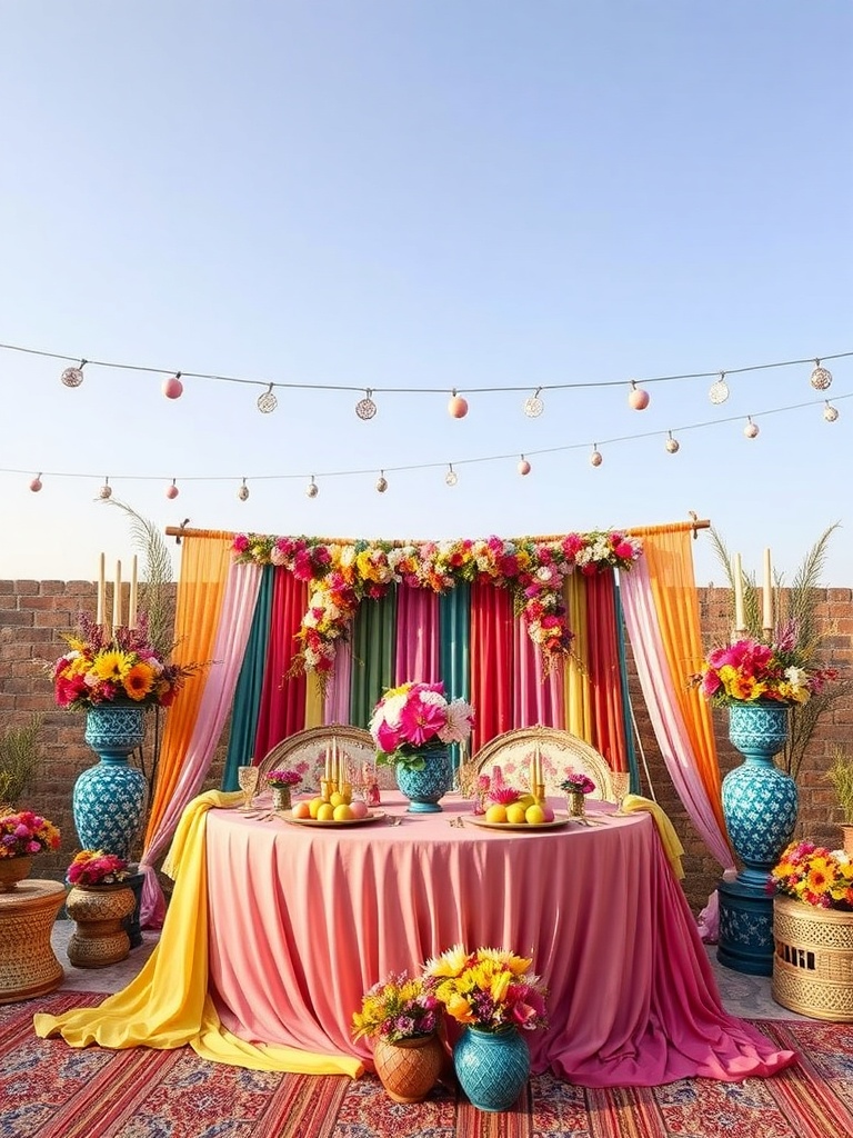 vibrant mayoun decor with colorful fabrics