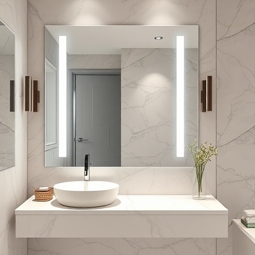 stylish bathroom with frameless mirror