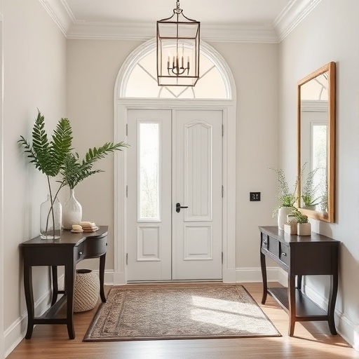 inviting entryway with large mirror