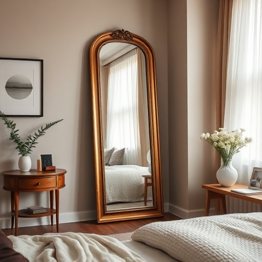 full-length mirror in a cozy bedroom