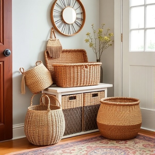 decorative baskets in entryway