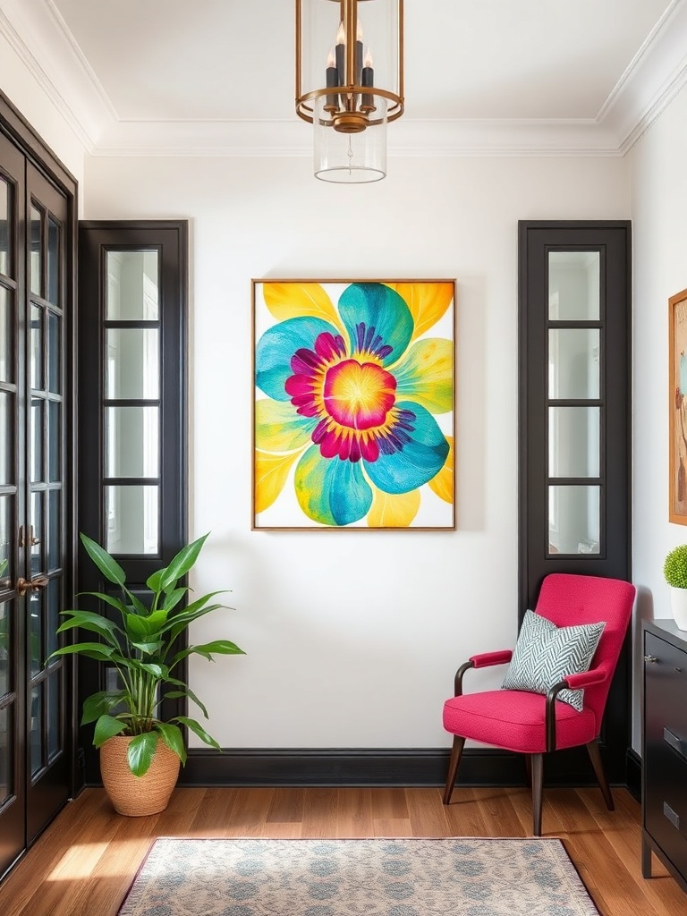 colorful wall art in an entryway