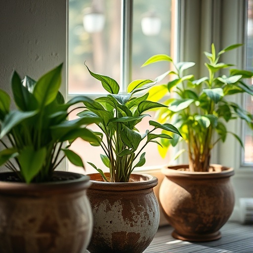 indoor plants in rustic pots