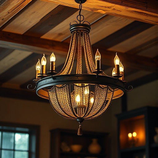 rustic chandelier in a cozy room