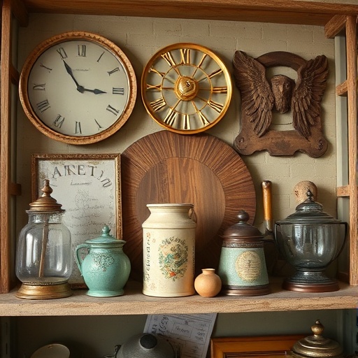 vintage decor items on a shelf