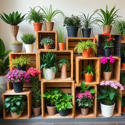 wooden crates displaying plants
