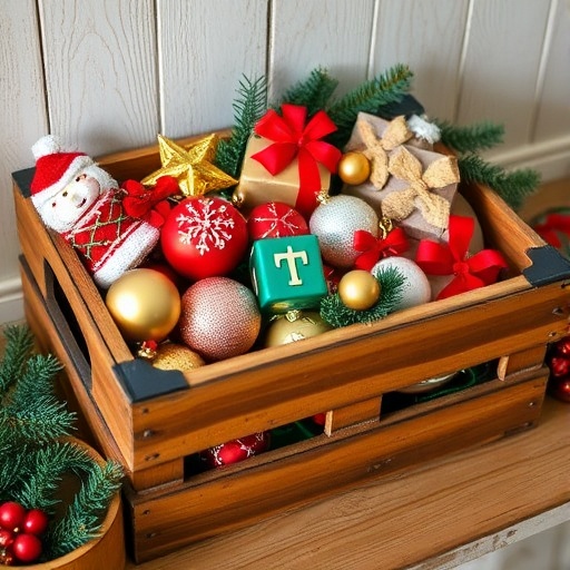 wooden crate with Christmas decor