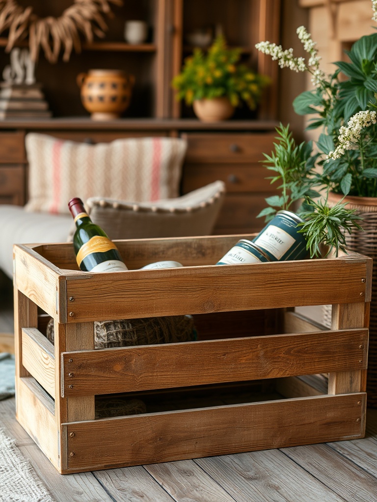 vintage wooden crate in a home