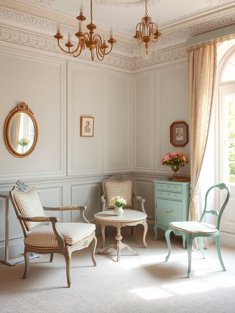room with pastel decor and vintage furniture