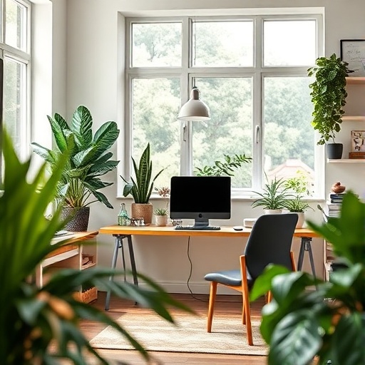 home office with plants