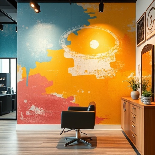 colorful accent wall in home salon