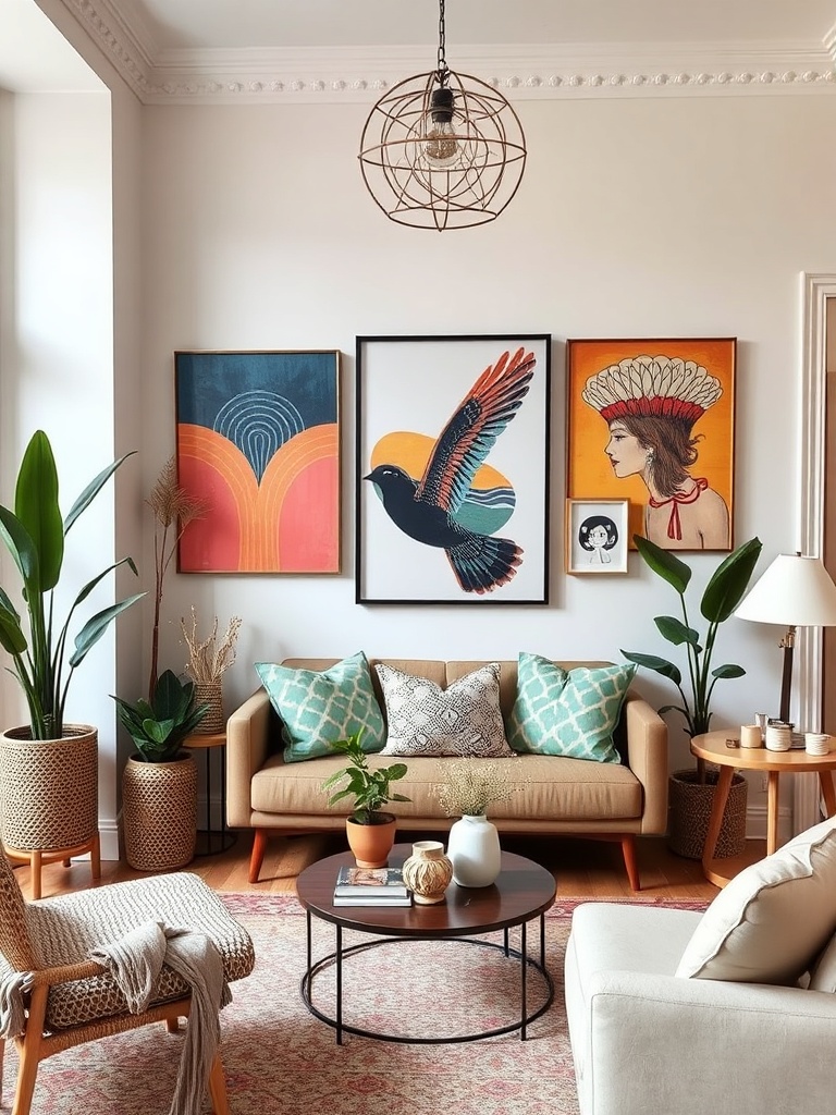 home salon with vibrant wall art