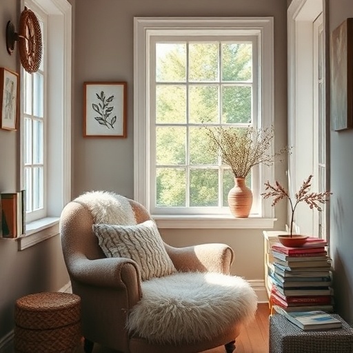 cozy reading nook with natural elements