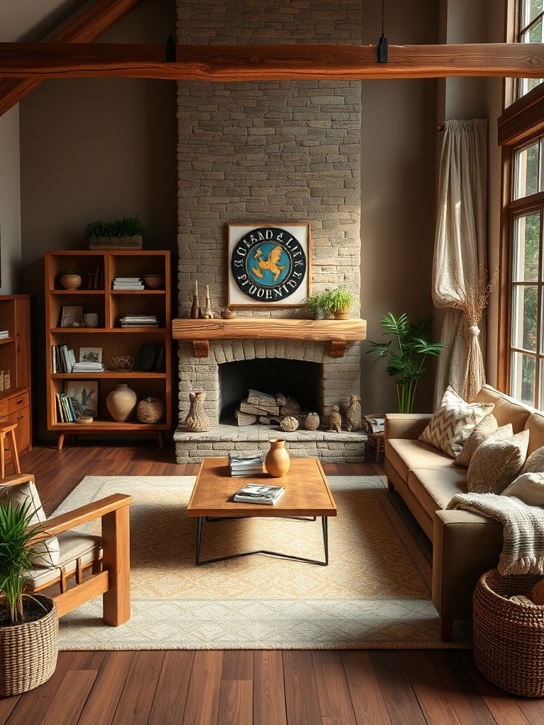 cozy living room with wooden furniture