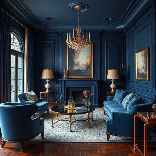 deep blue and gold luxury decor