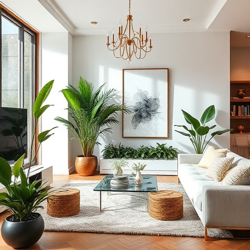 indoor plants in luxury living room