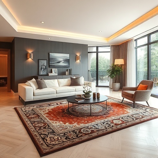 artistic rug in luxury living room