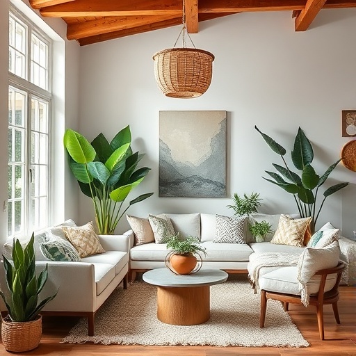 indoor plants in beachy decor