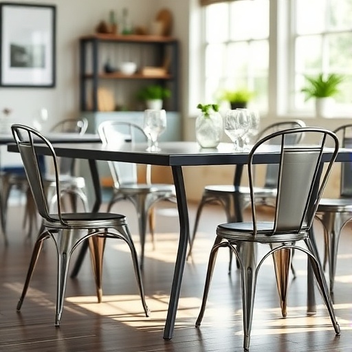 dining room with metal furniture
