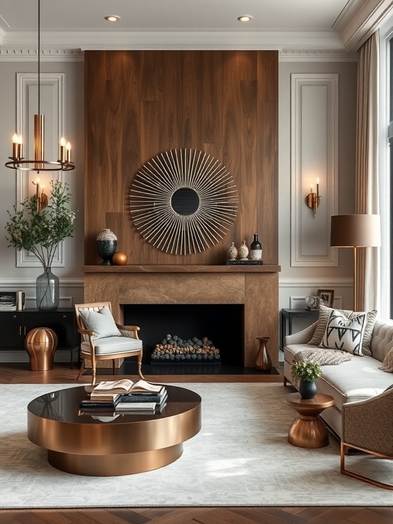 living room with metal decor