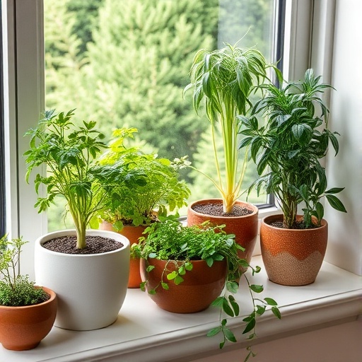 indoor herb display on a windowsill