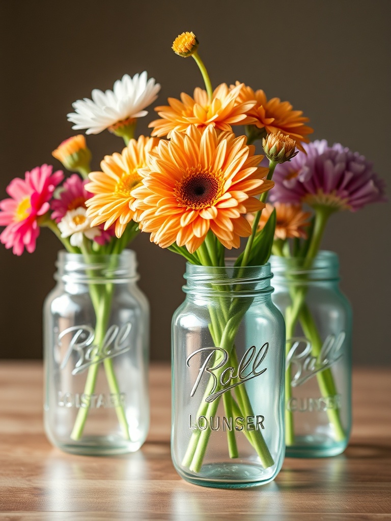 upcycled mason jar vases with flowers