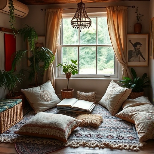 cozy reading nook in boho style