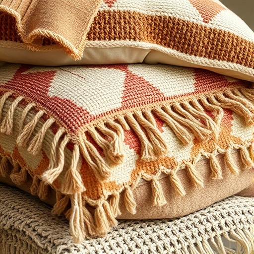 layered boho textiles in earthy tones