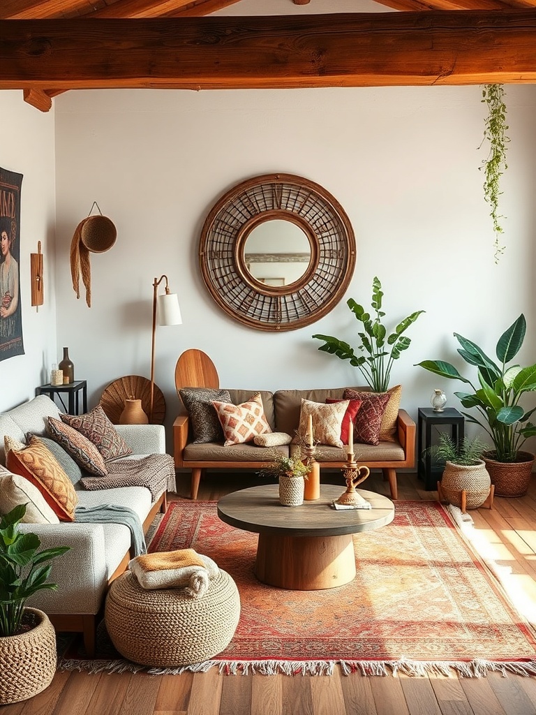 cozy living room with boho decor