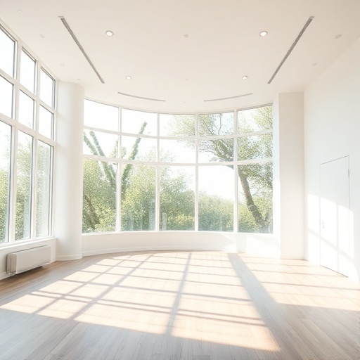 spacious room with large windows and natural light