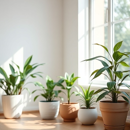 bright room with indoor plants in simple pots